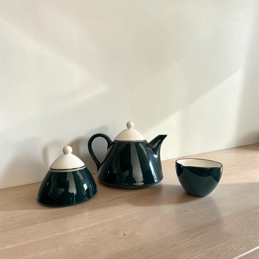 Pagnossin forest green tea set — teapot, sugar bowl and cup